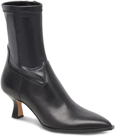 vomira ankle boots for women pointy toe stacked kitten heels black boots for women side zipper leather short boots fall winter ankle booties shoes
