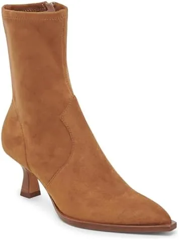 vomira ankle boots for women pointy toe stacked kitten heels brown suede boots for women side zipper short boots fall winter ankle booties shoes