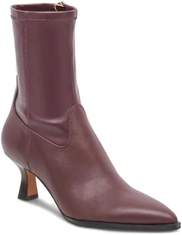 vomira ankle boots for women pointy toe stacked kitten heels red boots for women side zipper leather short boots fall winter ankle booties shoes