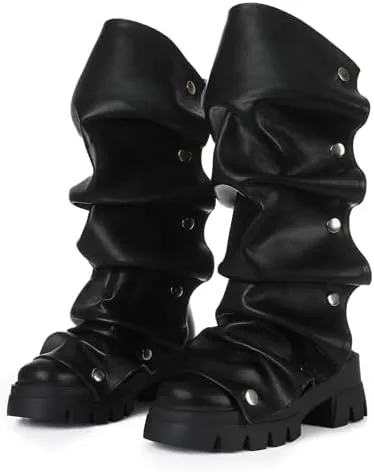vomira black slouchy boots for women wide calf boots platform combat boots