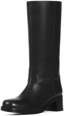 vomira womens knee high boots wide calf boots black boots square toe chunky block heel long boots pull on riding boots knight boots casual comfortable low heel womens boots